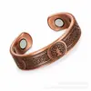 Set de Pulsera y Anillo Magnéticos de Venta Caliente Transfronterizo, Pulsera Magnética con Diseño de Flor, Joyería Unisex Estilo Retro Cepillado de Cobre Rojo Antiguo