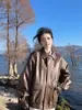 Jaqueta de Couro Masculina 2025 Primavera Outono Tendência Retro Americano Desgastada Cool Vibe de Luxo Estilo de Rua Jaqueta de Couro Solta Marrom