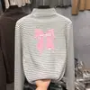 Ropa interior térmica de forro polar para niñas con cuello semi-alto, nueva colección Otoño/Invierno, ropa interior casual de otoño, top a rayas cálido para niñas