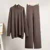 Conjunto de Suéter de Cuello Alto Transfronterizo para Mujer, Estilo Europeo y Americano, Nuevo Otoño e Invierno Holgado Casual Perezoso Grueso de Punto Conjunto de Pantalones