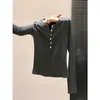 Camiseta de Manga Larga con Cuello Henley Abotonado Estilo Bm para Mujer, Otoño/Invierno/Primavera, Cachemira Sintética, Corte Ajustado, Top Elástico, Ropa Interior