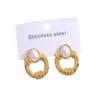 Pendientes de acero inoxidable chapados en oro de moda transfronteriza con acabado brillante, estilo vacacional de verano en la playa del océano, tachuelas de estrella de mar y concha