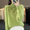 Otoño e Invierno engrosado cuello alto medio Andy terciopelo tejido base para mujer suéter pullover suelto hojas pedrería caliente prenda interior