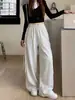 Pantalones deportivos para mujer estilo retro americano, nuevos pantalones de pierna ancha de cintura alta para otoño e invierno para mujeres de talla grande, casuales y versátiles con cordones