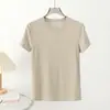 Camiseta Fina Respirável Fresca Cor Sólida Manga Curta Gola Redonda Feminina Mistura de Tencel e Linho Versátil Slim Fit
