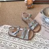 Sandalias de Moda para Niñas 2026 Zapatos Infantiles Verano Sandalias de Doble Tira con Lazo y Lentejuelas Estilo Étnico para Niñas Zapatos de Princesa