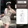 Conjunto de uniforme de enfermeira sexy, vestido estilo desejo puro com decote V profundo e acinturado, lingerie erótica para role-playing no atacado