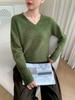 Nueva Camiseta de Punto de Cachemir para Mujer con Cuello en V para Otoño e Invierno, Top de Color Puro con Aspecto Holgado, Cálido y Adelgazante, Estilo Perezoso