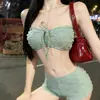Novo Maiô Feminino Biquíni Duas Peças Estilo Puro Desejo Shorts Conservador de Cintura Alta Estilo Coreano Ins Roupa de Banho para Seios Pequenos com Tiras