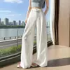 Pantalones Casuales de Algodón de Bambú Blancos para Mujer, Estilo Delgado de Verano 2026 Versión Coreana Sueltos Sensación Fresca Pierna Ancha Estilo Perezoso Pierna Recta Pantalones