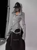 Moda Feminina Manga Longa Primavera e Verão Novo Estilo Doce e Picante Estilo Garota Slim Fit Cordão Plissado Design Emagrecedor Blusa com Capuz