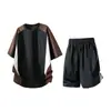 Traje Deportivo al por Mayor Transfronterizo Verano Seda de Hielo Delgado Transpirable Casual Moda Bloque de Color Camiseta y Shorts Conjunto de Dos Piezas