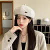 Nuevo gorro boina de lana con letra, sombrero de pintor moderno, cómodo y cálido para otoño e invierno, gorra retro artística para mujer con un ambiente artístico