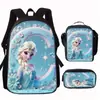 Princesa de Hielo y Nieve Elsa Mochila Escolar Mochila Infantil de Jardín de Infancia Bolsa de Hombro Impermeable de Gran Capacidad Estuche Juego de Tres Piezas