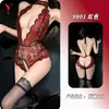 Lencería de atractivo nocturno, escote en V profundo, encaje sexy, body para mujer con abertura en la entrepierna, ajustado, seductor, uniforme de no quitarse, 9901