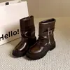 Botas negras para mujer súper populares y deslumbrantes, nuevo modelo 2026, botas Martin de suela gruesa para aumentar la altura, botas de media pantorrilla para mujer, talla grande
