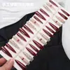 Uñas Postizas Portátiles Estilo Popular 4.0 Puntiagudas Largas Bloque de Color Borgoña Lazo 3D Lunares Puntas de Uñas Elegantes de Lujo Ligero que Realzan el Cutis