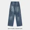 Jeans Simples Reto Casual Versátil Moda Vintage Azul Lavado Retro High Street Americano para Homens