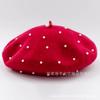 Otoño e invierno nuevo gorro boina de lana con estrellas y perlas sombrero decorativo de perlas para mujer sombrero de pintor elegante europeo y americano