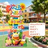 Nueva escenografía de regreso a clases estilo bloques para decoración de ambiente de salón de kínder y primaria, marco de fotos para tomar fotos