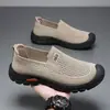 Zapatos de Verano para Hombre Transpirables sin Cordones Malla Flyknit Casuales Zapatos de Tela Old Beijing para Edad Media y Jóvenes Fáciles de Poner Antideslizantes Zapatos de Papá