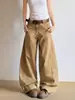 Jeans Retro Americanos Color Caqui de Talla Grande con Diseño de Cimitarra para Mujer en Otoño Pantalones Casuales Rectos de Pierna Ancha Sueltos