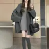 Abrigo-suéter de estilo francés, corte relajado, longitud media para mujer, nueva colección otoño/invierno 2025, corte holgado, cárdigan de punto, gris