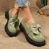 Mocasines con lazo transfronterizos para mujer 2026, versión coreana de comercio exterior, estilo británico retro, zapatos pequeños de cuero con plataforma y tacón medio, para mujer