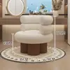 Silla de Pastel Color Crema Estilo Francés, Silla Sofá Individual de Lana de Cordero de Moda para Balcón Sala de Estar, Silla Moderna Minimalista de Madera Maciza