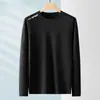 Esencial de OtoñoCamisa Básica Versátil de Color Sólido para Hombre, Holgada, Cuello Redondo, Camiseta de Manga Larga de Otoño, Top de Marca Casual de Moda