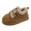 Sapatos de algodão com sola grossa para mulheres, para uso externo no inverno, novos da moda 2026, botas de neve slip-on, estilo Birkenstock retrô com forro de fleece