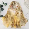 Lenço de Verão Lenço de Seda Decoração Pastoral Feminina Georgette Fino Longo Primavera e Outono Versátil Proteção Solar Xale