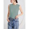 Primavera y Verano nuevo top redondo sin mangas con almohadilla en el pecho para mujer, copa de una pieza simple, ajuste ceñido, cómodo, casual, básico