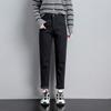 Calça Harem Cáqui para Mulheres Outono e Inverno 2024 Forrada com Fleece Cintura Alta Slim Cenoura Petite Nove Pontos Calça Pai