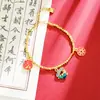 Nuevo Pulsera de Oro Antigua Estilo Chino Sha Pulsera de Moneda de Cobre de Carpa con Goteo de Aceite Estilo Étnico Joyería Inicial para Mujer de Lujo Ligero que no se Descolora a Largo Plazo