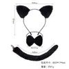 Tiara de Orelhas de Gato de Pelúcia Fofa Conjunto de Cauda de Gato Acessórios de Tiara para Adultos Adereços para Festa de Halloween Festival