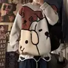 Suéter Masculino Estilo Coreano Solto Outono e Inverno Engrossado Tendência Ins Estilo Preguiçoso Urso de Desenho Animado Simples Gola Redonda