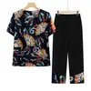 Ropa para Mujeres de Mediana Edad y Mayores, Blusas Casuales de Verano de Manga Corta para Madres y Abuelas, Conjuntos de Moda Sueltos de Dos Piezas, Ropa para Mujeres