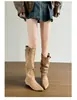 Versión de Piel de Cordero~ Botas Altas Hasta la Rodilla Estilo Perezoso para Mujer Otoño Invierno Botas Retro Arrugadas Punta Fina Francesa Adelgazantes Botas Altas Botas Elásticas