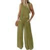 Chaleco sin mangas de cuello redondo para mujer de primavera 2025 de Amazon europeo y americano, top con bajo de hoja de loto, traje de pantalones de pierna ancha con cintura elástica