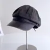 Gorra octogonal de estilo retro con ala de cuero para mujer, gorra de vendedor de periódicos casual versátil de otoño, adecuada para vacaciones y salidas, gorra de pico de pato de moda