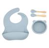Venda por atacado bebê silicone estéreo bib panda sucção tigela cabo de madeira colher garfo alimentação suplementar treinamento conjunto de louças conjunto de quatro peças