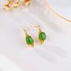 Aretes de Plata Esterlina S925 Chapados en Oro con Jaspe Hetian Aretes Pendientes Aretes de Tuerca Exquisitos y Pequeños Estilo Antiguo Chino Chica Hada