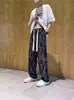 Calça Personalizada Estilo Hong Kong para Homens, Tendência Street Style Primavera e Outono, Inspirada no Instagram, Caimento Solto, Corte Reto, Jacquard, Calça de Pernas Largas
