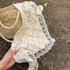 Estilo pastoral de la costa francesa encaje Cuadros pañuelo triangular para la cabeza femenino Protección solar de punta cerrada verano rosa dopamina