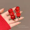 Grampo de Cabelo de Espinheiro Cristalizado Vermelho de Ano Novo para Mulheres, Presilha Lateral para Crianças, Grampo Lateral Versátil, Acessório de Cabelo para Inverno