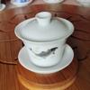 Conjunto de Chá Kung Fu Chaoshan Porcelana de Jade Branco Puro Tigela com Tampa Sancai Tigela de Chá Pequena Mini Tigela de Chá Caixa de Presente para Degustação de Chá Pintada em Azul e Branco