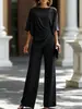 Amazon Transfronteiriço Conjunto de Cor Sólida Casual Solto + Calça Wide Leg de Cintura Alta Conjunto de Duas Peças com Temperamento para Banquete ou Dia a Dia