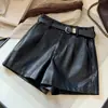 Shorts de Cuero PU Adelgazantes de Cintura Alta para Otoño/Invierno para Mujeres Petite de Corte A Pierna Ancha Sueltos Versátiles Ropa Exterior Bootcut A15030