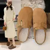 Zapatos de Algodón Estilo Birkenstock de Suela Gruesa Retro para Mujer, Nuevos Otoño e Invierno 2026, Slip-On, Doble Algodón, que Aumentan la Altura, Puntera Cerrada, Medias Pantuflas
